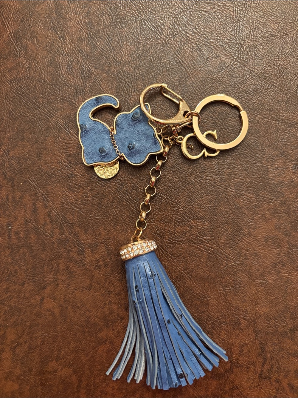 Blue Tassel Key & Card Holder with Gold-Tone Hardware